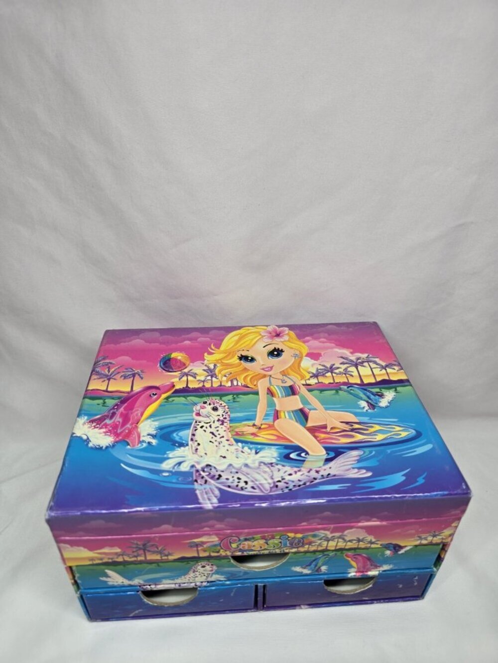 Vintage Lisa Frank Surfer Girl Cassie Jewelry Box Drawer Organizer FLAWS READ
